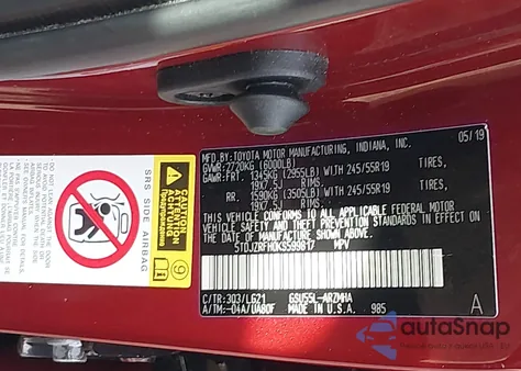 2019 Toyota Highlander Se из США, поврежденный, VIN 5TDJZRFH0KS599817